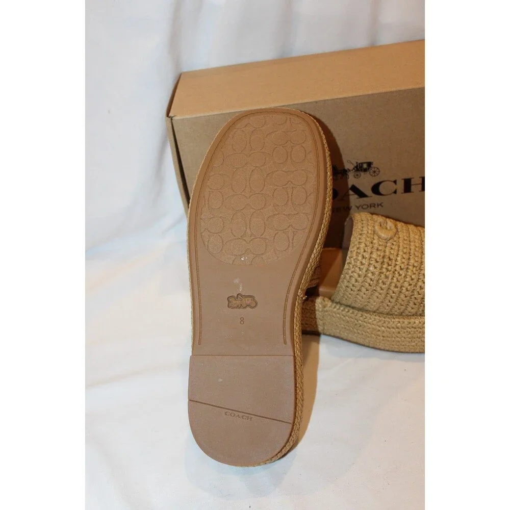 COACH Women's Sculpted C Raffia Platform Slides Sandals Natural NEW SZ 8
